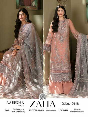 ZAHA AAEESHA VOL 2 GEORGETTE EMBROIDERY PAKISTANI SUITS CATALOGUE