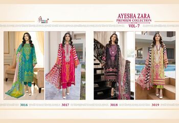 SHREE FABS AYESHA ZARA PREMIUM COLLECTION VOL 7 3016 TO 3019 SERIES PAKISTANI SUITS