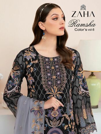 ZAHA RAMSHA VOL 8 COLORS GEORGETTE PAKISTANI SUITS AT SURAT