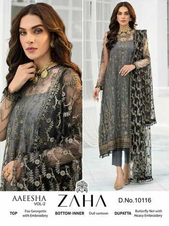 ZAHA AAEESHA VOL 2 GEORGETTE EMBROIDERY PAKISTANI SUITS CATALOGUE