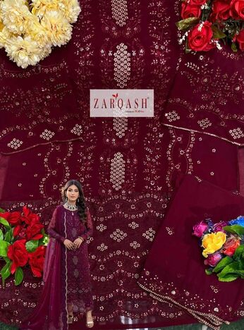 ZARQASH Z 2124 FOUX GEORGETTE PAKISTANI SALWAR SUITS