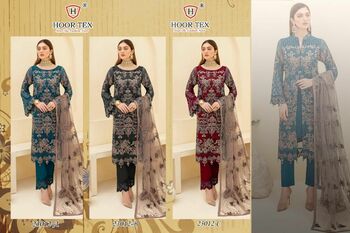 HOOR TEX D.NO 23012 A B C GEORGETTE PAKISTANI SUITS