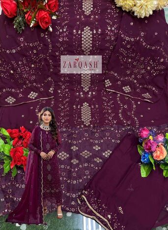 ZARQASH Z 2124 FOUX GEORGETTE PAKISTANI SALWAR SUITS