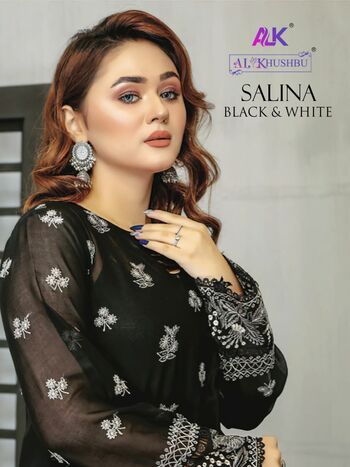 AL KHUSHBU SALINA BLACK & WHITE CAMBRIC COTTON SUITS SURAT