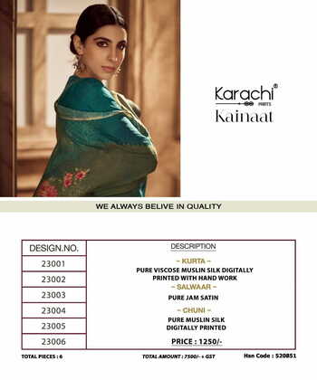 KARACHI PRINTS KAINAAT MUSLIN SILK DIGITAL PRINTED SUITS NEW COLLECTION