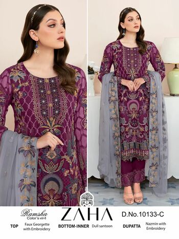 ZAHA RAMSHA VOL 8 COLORS GEORGETTE PAKISTANI SUITS AT SURAT