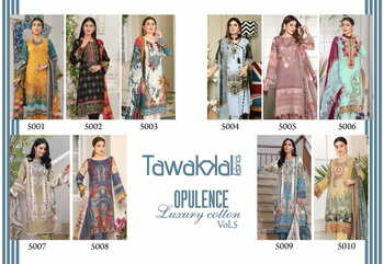 TAWAKKAL OPULENCE LUXURY COTTON VOl 5 PAKISTANI SUITS WHOLESALE