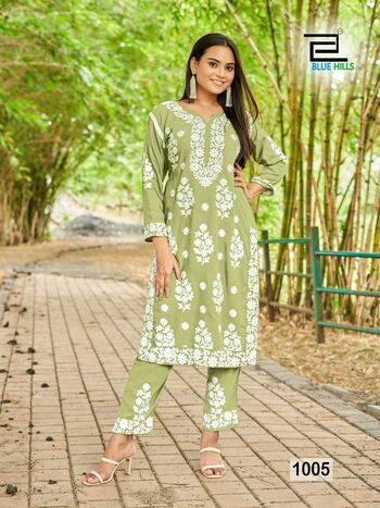 BLUE HILLS SUNBURN 2023 WHITE THREAD WORK KURTIS DISTRIBUTOR IN SURAT