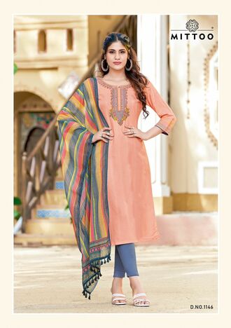 MITTOO KHWAISH RAYON TOP PANT WITH DUPATTA WHOLESALER SURAT