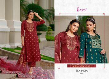 PSYNA SILK INDIA PRINTED KURTI PANT WITH DUPATTA LATEST CATALOGUE