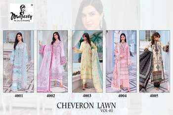 MAJESTY CHEVERON LAWN VOL 2 COTTON PAKISTANI SUITS CATALOGUE