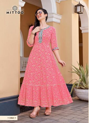 MITTOO BINDI VOL 2 RAYON PRINTED LONG GOWNS MANUFACTURER SURAT