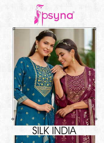 PSYNA SILK INDIA PRINTED KURTI PANT WITH DUPATTA LATEST CATALOGUE