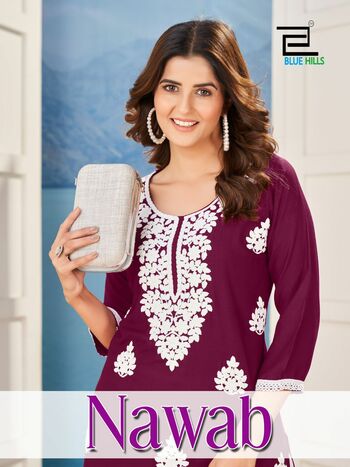 BLUE HILLS NAWAB LUCKNOWI WORK READYMADE KURTIS CATALOGUE DISTRIBUTOR IN SURAT