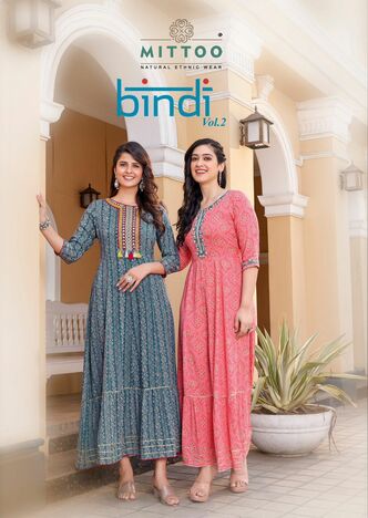 MITTOO BINDI VOL 2 RAYON PRINTED LONG GOWNS MANUFACTURER SURAT