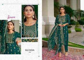 PSYNA SILK INDIA PRINTED KURTI PANT WITH DUPATTA LATEST CATALOGUE