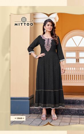 MITTOO BINDI VOL 2 RAYON PRINTED LONG GOWNS MANUFACTURER SURAT