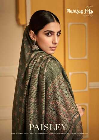 MUMTAZ ARTS PAISLEY VISCOSE PASHMINA PRINT EMBROIDERY SUITS WINTER COLLECTION