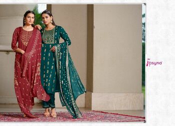 PSYNA SILK INDIA PRINTED KURTI PANT WITH DUPATTA LATEST CATALOGUE