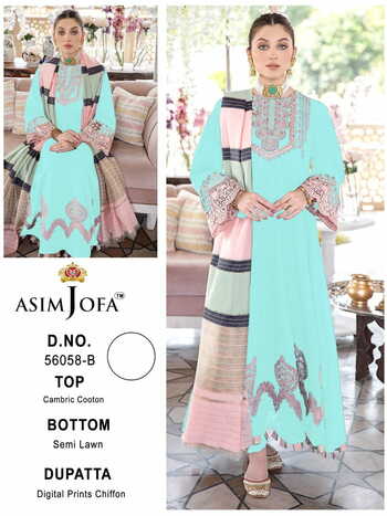 ASIM JOFA 56058 SERIES PAKISTANI LAWN COTTON SUITS SUPPLIER SURAT