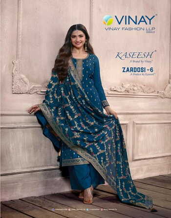 VINAY KASEESH ZARDOSI VOL 6 ZARI DOLA JACQUARD SALWAR SUITS AT SURAT