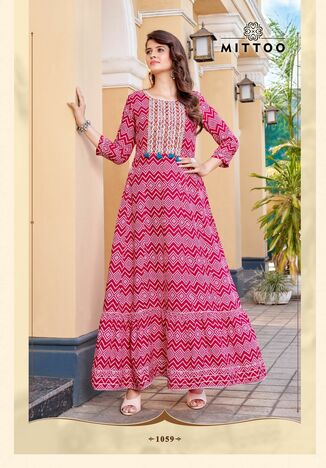 MITTOO BINDI VOL 2 RAYON PRINTED LONG GOWNS MANUFACTURER SURAT