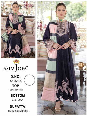 ASIM JOFA 56058 SERIES PAKISTANI LAWN COTTON SUITS SUPPLIER SURAT