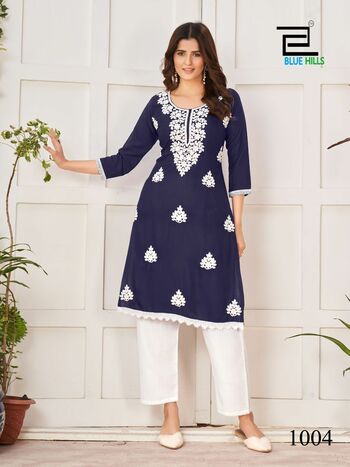 BLUE HILLS NAWAB LUCKNOWI WORK READYMADE KURTIS CATALOGUE DISTRIBUTOR IN SURAT