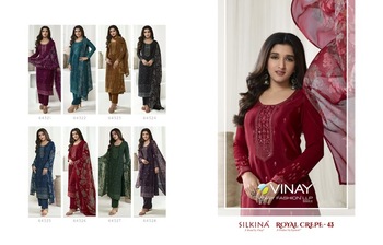 VINAY SILKINA ROYAL CREPE 43 EMBROIDERY PRINTED SUITS SUPPLIER SURAT