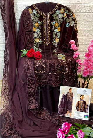 MUSHQ M 174 GEORGETTE EMBROIDERY PAKISTANI WINTER SUITS