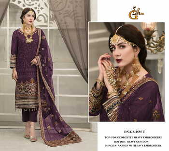 G ZAHRA GZ 4555 PAKISTANI GEORGETTE EMBROIDERY SUITS CATALOGUE