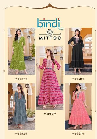 MITTOO BINDI VOL 2 RAYON PRINTED LONG GOWNS MANUFACTURER SURAT