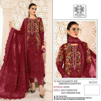 MUSHQ M 174 GEORGETTE EMBROIDERY PAKISTANI WINTER SUITS