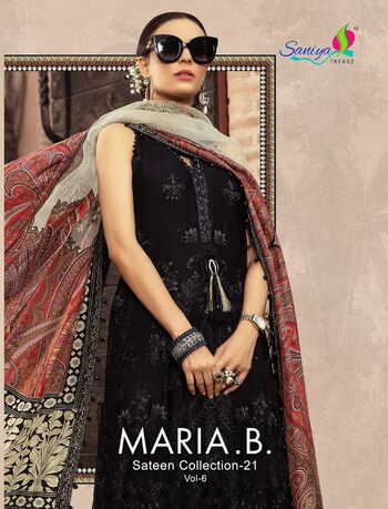 SANIYA TRENDZ MARIA B VOL 6 PAKISTANI SATEEN SUITS COLLECTION 2021