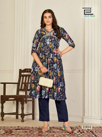 BLUE HILLS SUHANA CHANDERI PRINTED KURTIS WHOLESALER SURAT