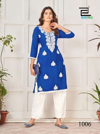 BLUE HILLS NAWAB LUCKNOWI WORK READYMADE KURTIS CATALOGUE DISTRIBUTOR IN SURAT