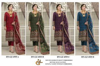 G ZAHRA GZ 4555 PAKISTANI GEORGETTE EMBROIDERY SUITS CATALOGUE