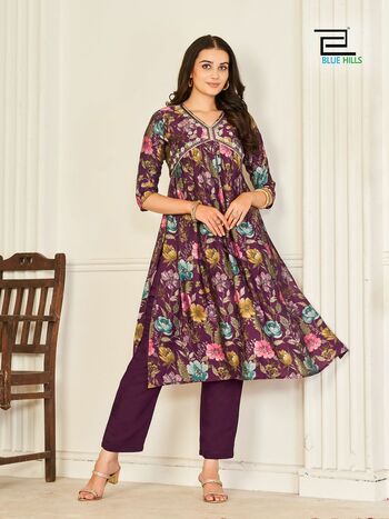 BLUE HILLS SUHANA CHANDERI PRINTED KURTIS WHOLESALER SURAT