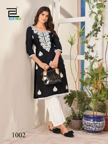 BLUE HILLS NAWAB LUCKNOWI WORK READYMADE KURTIS CATALOGUE DISTRIBUTOR IN SURAT