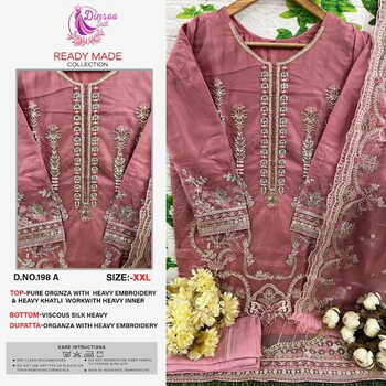 DINSAA SUIT DS 198 ORGANZA EMBROIDERY PAKISTANI SUITS BEST PRICE