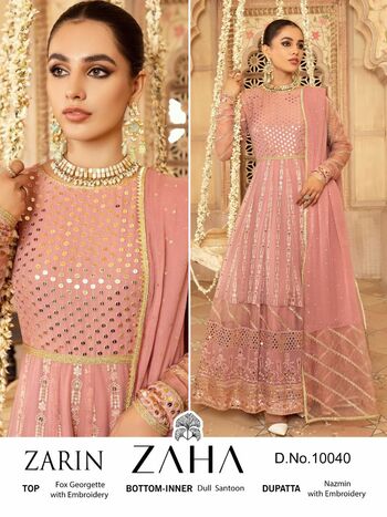 ZAHA ZARIN GEORGETTE EMBROIDERY PAKISTANI SUITS CATALOGUE