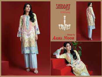 AGHA NOOR SHIDDAT VOL 4 JAM SATIN COTTON PRINT KARACHI SUITS