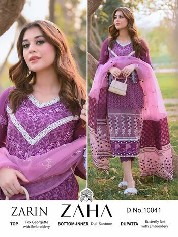 ZAHA ZARIN GEORGETTE EMBROIDERY PAKISTANI SUITS CATALOGUE