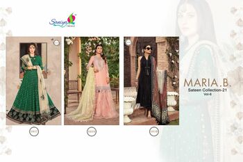 SANIYA TRENDZ MARIA B VOL 6 PAKISTANI SATEEN SUITS COLLECTION 2021