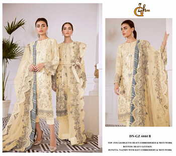 G ZAHRA GZ 4444 FOUX GEORGETTE EMBROIDERY SUITS CATALOGUE