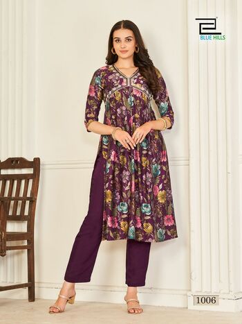 BLUE HILLS SUHANA CHANDERI PRINTED KURTIS WHOLESALER SURAT