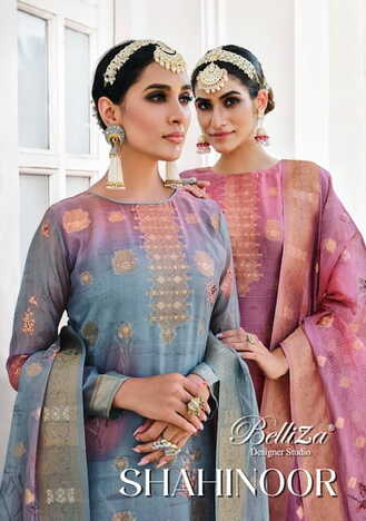 BELLIZA SHAHINOOR ORGANZA JACQUARD DIGITAL PRINT SUITS SURAT