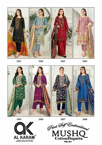 AL KARAM MUSHQ VOL 3 PURE CAMBRIC PRINTED KARACHI SUITS WHOLESALE