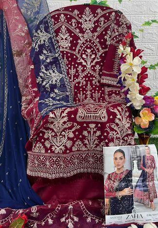 ZAHA AAEESHA VOL 3 GEORGETTE EMBROIDERY PAKISTANI SUITS SUPPLIER SURAT