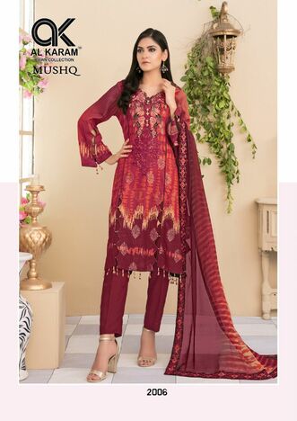 AL KARAM MUSHQ VOL 2 CAMBRIC PRINTED KARACHI SUITS AT BEST PRICE